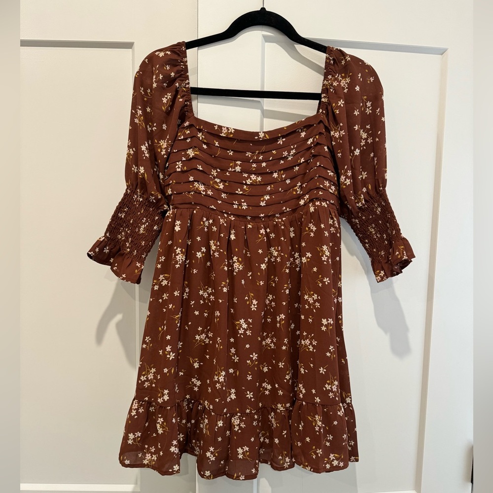 NWT Blue Rain Floral Brown Babydoll Dress | Medium